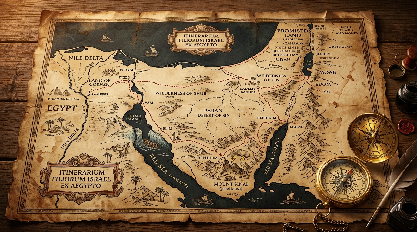 Mappa 1: La Rotta dell'Esodo dal Mar Rosso a Canaan